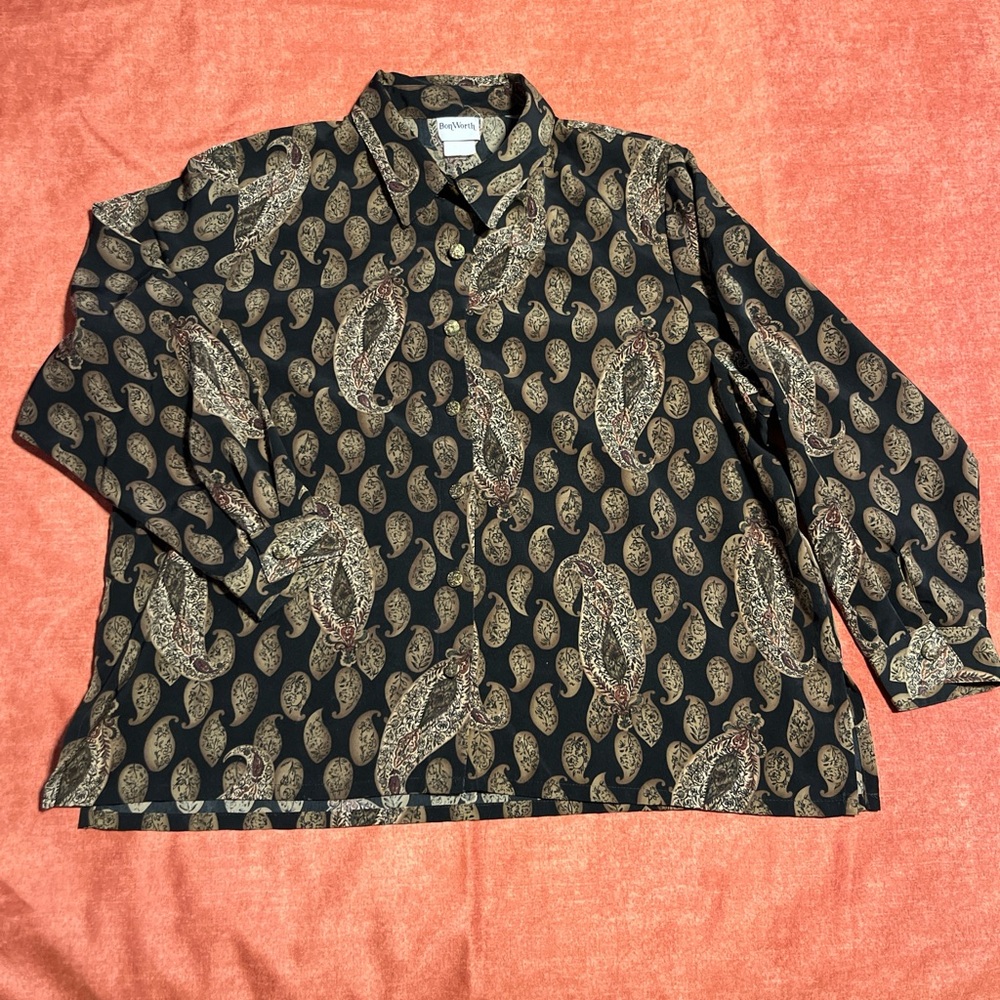 Vintage 80s Black & Gold Paislee Blouse